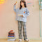 Cartoon Pajamas Women Long Sleeved Casual Cotton Loose Thin Plus Size INS Two-Piece Sets Loungewear Sleepwear