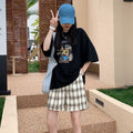 Img 2 - Blue Chequered Shorts Women Summer Thin Loose Straight Pants High Waist Casual Wide Leg Bermuda