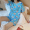 Pajamas Women Summer Short Sleeve Shorts Cartoon Casual Outdoor Round-Neck Loungewear Sets Sleepwear