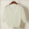 Matching Silk V-Neck Tops Sunscreen Cardigan Sweater Women Summer Thin Short Half Sleeved Outerwear