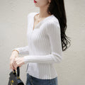 Img 3 - Elegant V-Neck Trendy Slim Look Sweater Women Long Sleeved Basic Undershirt Korean Short Tops