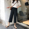 Img 2 - Chiffon Casual Pants Three Quarter Wide Leg Women Elastic Black Slim Look All-Matching Korean