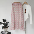 Img 1 - Mori Fresh Looking Elastic High Waist Floral Mid-Length Chiffon Skirt