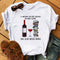 Women Short Sleeve T-Shirt Trendy High-Heeled Shoes Wineglass Printed T-Shirt