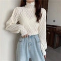 Floral Mesh Women All-Matching Slim Look Elegant Half-Height Collar Pullover Lazy Sweater Outerwear