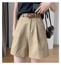 IMG 112 of Free Belt Cotton Suits Shorts Women Summer Korean Wide Leg Pants Loose Slim Look All-Matching Bermuda Shorts