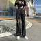 Img 3 - Summer Thin Gray High Waist Ripped Denim Pants Women Drape Floor Length Wide Leg Pants Loose Straight chic