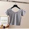 IMG 117 of Solid Colored Bare Belly Short Sleeve Women Summer T-Shirt Bare-Belly Fitting High Waist Tops Half Sleeved Undershirt T-Shirt