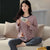 Home Cotton Pink Pajamas Women Round-Neck Long Sleeved Korean Trendy Slim Look Loungewear Sleepwear