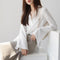 Img 6 - Chiffon Long Sleeved Blouse Lazy Loose Tops Flare Sleeves Solid Colored White Shirt Blouse