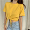 IMG 102 of Summer Korean Trendy High Waist Short Sleeve Solid Colored Feminine T-Shirt Women T-Shirt