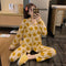 Korea Korean INS Chequered Pajamas Women Sleeve Length Pants Cardigan Adorable Cartoon Sets Loungewear Sleepwear