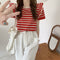 IMG 110 of Summer Korean Color-Matching Striped Short Sleeve Round-Neck Sweater Tops Women Outerwear
