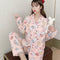 Popular Streaming Pajamas Women Lapel Cotton Long Sleeved Trendy Western Cardigan Loungewear Sets Sleepwear