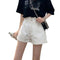 Img 5 - White High Waist Denim Shorts Women Summer Loose A-Line Pants Folded Slim Look ins