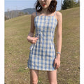 Img 4 - Summer Korean Chequered Strap Skirt Women Dress A-Line Dress