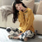 Women Cotton Pajamas Round-Neck Long Sleeved Smooth Trendy Home Loungewear Korean Sleepwear