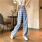 IMG 113 of Chequered Printed Wide Leg Pants Women Summer Plus Size High Waist Straight Loose Drape Floor Length Long Pants