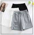 IMG 102 of Women Cotton Mid-Length Shorts Pocket Thin High Waist Loose Wide Leg Pants Casual Shorts
