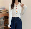 Img 4 - V-Neck Colourful Button Cardigan Short Long Sleeved Korean Sweater Women Elegant Sweet Look Tops