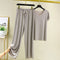 Summer Ice Silk Two-Piece Sets Thin V-Neck Short Sleeve T-Shirt Slim Look Tops Drape Loose Casual Wide Leg Pants