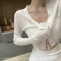 Img 1 - Summer Thin White Knitted Cardigan Women Matching Sunscreen High Waist Short Tops Silk
