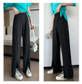 IMG 121 of Suits Women Pants High Waist Drape Loose Straight Splitted Summer Casual Floor Length Suit Wide Leg Long Pants