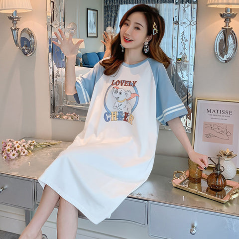 Southeast Asia Pajamas Women Summer Short Sleeve Pyjamas Mid-Length Korean Loose Cartoon Adorable Loungewear Thin Sleepwear