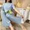 Img 2 - Sets Summer Thin Ice Silk Solid Colored Home Short Sleeve Long Pants Casual Trendy Loungewear