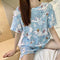 Pajamas Women Summer Short Sleeve Shorts Cartoon Casual Outdoor Round-Neck Loungewear Sets Sleepwear