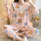 ins Women Pajamas Sleeve Length Pants Adorable Korean Cartoon Printed Casual Loungewear Sleepwear