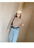 IMG 131 of Korean Office Slim Look Solid Colored Under Stand Collar Sweater Women Outerwear