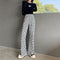 Img 5 - Splitted Casual Pants Women Alphabets High Waist Slim Look Drape Ice Silk Wide Leg Western insLong