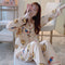 INSKorean Teens Long Sleeved Chequered Loungewear Two-Piece Sets Cotton Adorable Casual Pajamas Outdoor Sleepwear