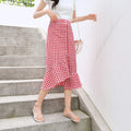 Img 19 - Summer Korean College Spliced Chequered Flare Women Mid-Length A-Line Skirt