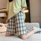Img 6 - Chequered Shorts Women Summer Thin Loose Straight Pants High Waist Casual Wide Leg Bermuda