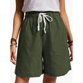 Img 4 - Summer Cotton Blend Elastic Waist Wide Leg Pants Pocket Loose Women Casual Shorts
