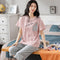 Pajamas Women Summer Short Sleeve Cropped Pants Sets INS Women Cartoon Popular Trendy Loungewear Sleepwear