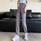 Loose High Waist Chequered Slim Look Elegant Belt Jogger Casual Long Pants Wide Leg Women Pants