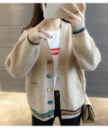 IMG 110 of Women Trendy Matching Knitted Cardigan Short Korean Loose Sweater Long Sleeved Outerwear