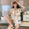 Summer Silk Pajamas Women Sweet Look Adorable Cartoon Lapel Cardigan Short Sleeve Shorts Popular Loungewear Sets Sleepwear