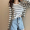 IMG 114 of Elegant Tops Long Sleeved Korean Women All-Matching Striped Knitted Undershirt T-Shirt Short Outerwear