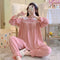 Long Sleeved Pajamas Women Cotton Round-Neck Lace Loungewear Sets Loose Plus Size Adorable Sleepwear