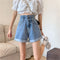 Img 4 - Denim Pants Shorts Women Summer High Waist Slim Look Wide Leg A-Line Straight Loose insPants