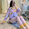 IMG 173 of Popular Streaming Pajamas Women Lapel Cotton Long Sleeved Trendy Western Cardigan Loungewear Sets Sleepwear