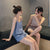 Img 1 - Popular Pajamas Women Summer Loungewear Silk Strap Pants Solid Colored Two-Piece Sets