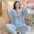 Img 1 - Long Sleeved Pajamas Women Cotton Round-Neck Lace Loungewear Sets Loose Plus Size Adorable