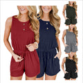 Img 1 - Women Europe Trendy Round-Neck Sleeveless Casual Button Strap One-Piece Shorts