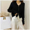 IMG 106 of Hooded Knitted Cardigan Women Korean Slim Look Zipper Short Long Sleeved Tops Outerwear