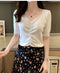 IMG 116 of Silk T-Shirt Short Sleeve Women Summer ins V-Neck High Waist French Slim Look Knitted Tops Outerwear